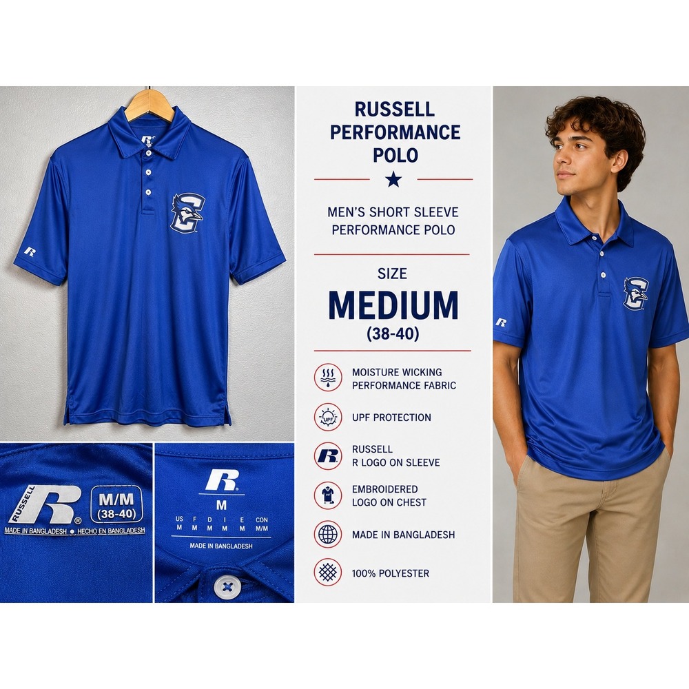 Creighton Bluejays Performance Polo Shirt  Mens Medium Blue Russell Athletic